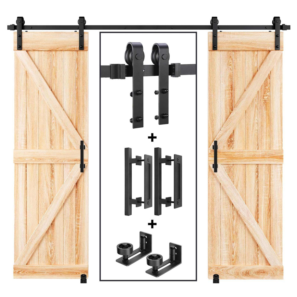 EaseLife Sliding Barn Door Hardware Track Kit with 12'' Handle & Floor Guide