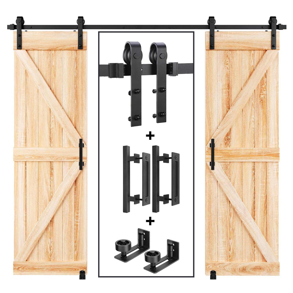 EaseLife Sliding Barn Door Hardware Track Kit with 12'' Handle & Floor Guide