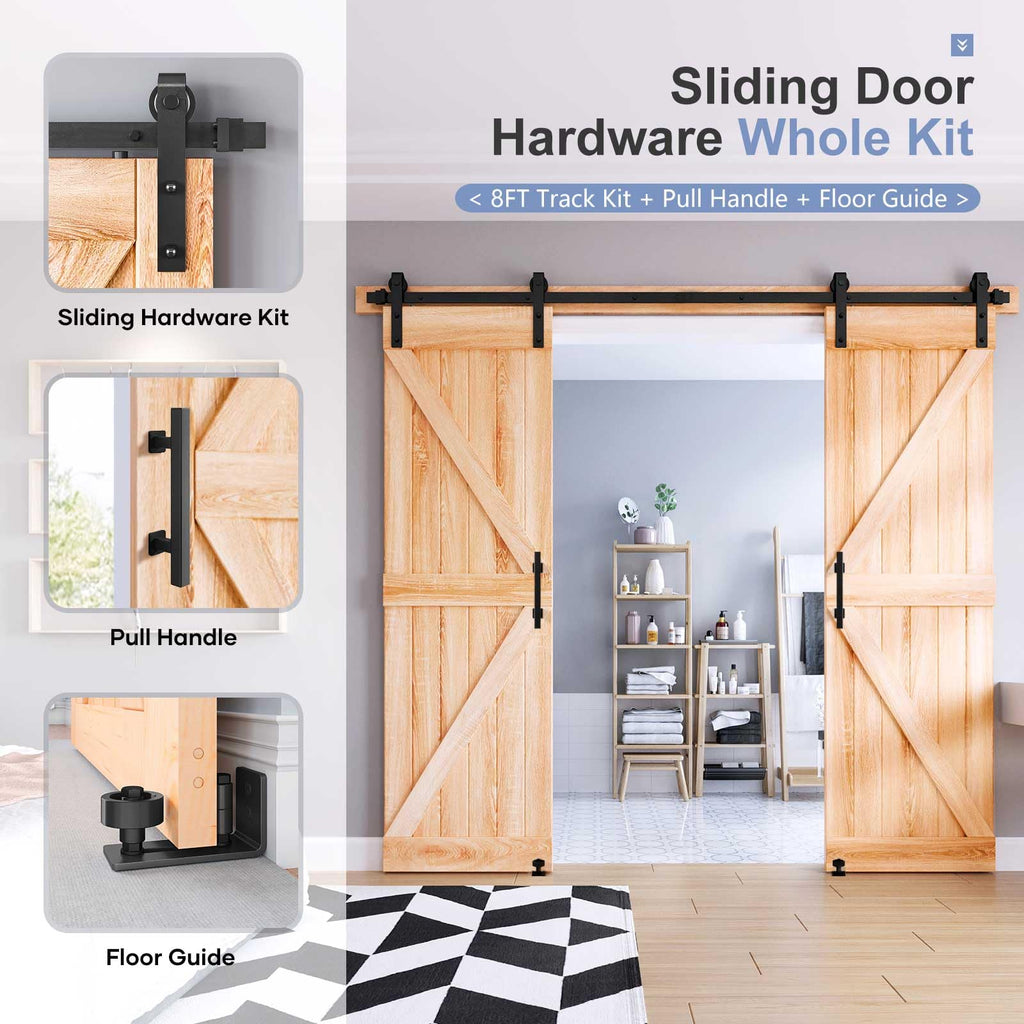 EaseLife Sliding Barn Door Hardware Track Kit with 12'' Handle & Floor Guide