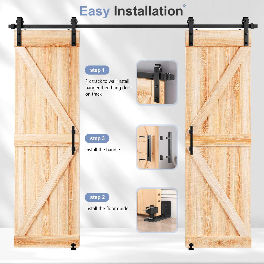 EaseLife Sliding Barn Door Hardware Track Kit with 12'' Handle & Floor Guide