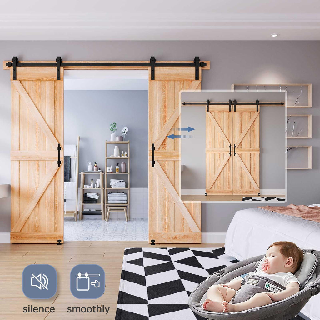 EaseLife Sliding Barn Door Hardware Track Kit with 12'' Handle & Floor Guide