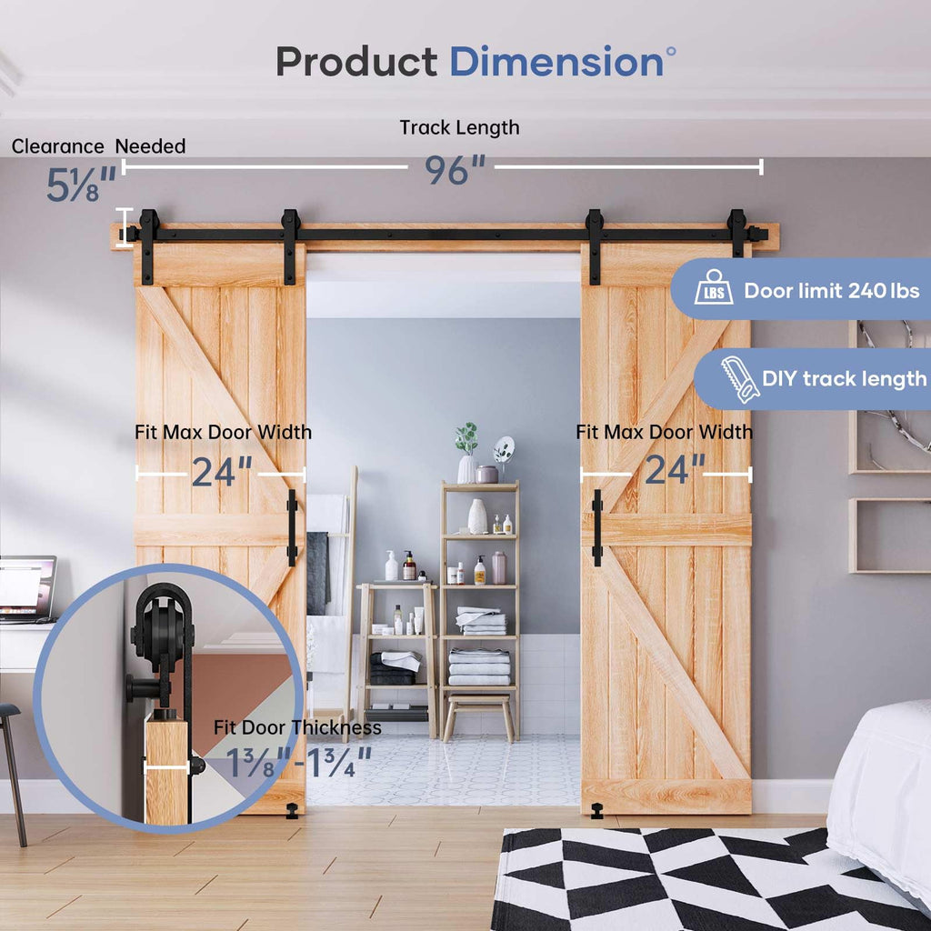 EaseLife Sliding Barn Door Hardware Track Kit with 12'' Handle & Floor Guide