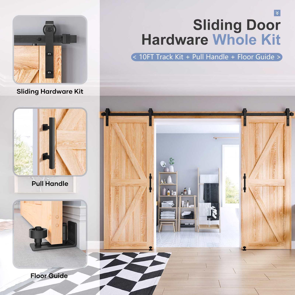 EaseLife Sliding Barn Door Hardware Track Kit with 12'' Handle & Floor Guide