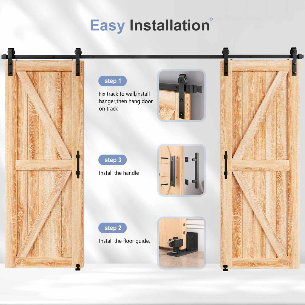 EaseLife Sliding Barn Door Hardware Track Kit with 12'' Handle & Floor Guide