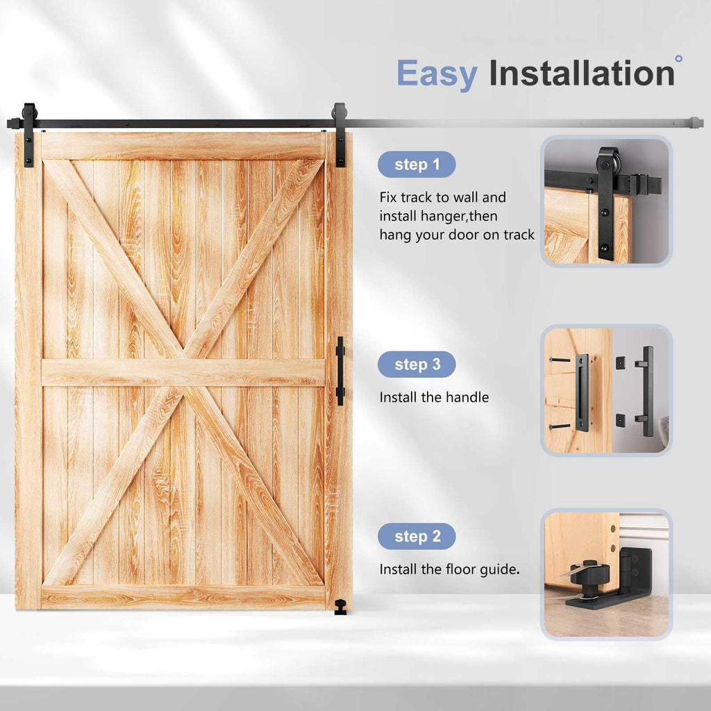 EaseLife Sliding Barn Door Hardware Track Kit with 12'' Handle & Floor Guide