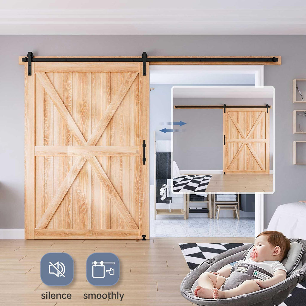 EaseLife Sliding Barn Door Hardware Track Kit with 12'' Handle & Floor Guide