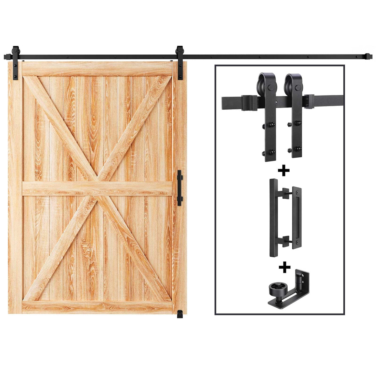 EaseLife Sliding Barn Door Hardware Track Kit with 12'' Handle & Floor Guide