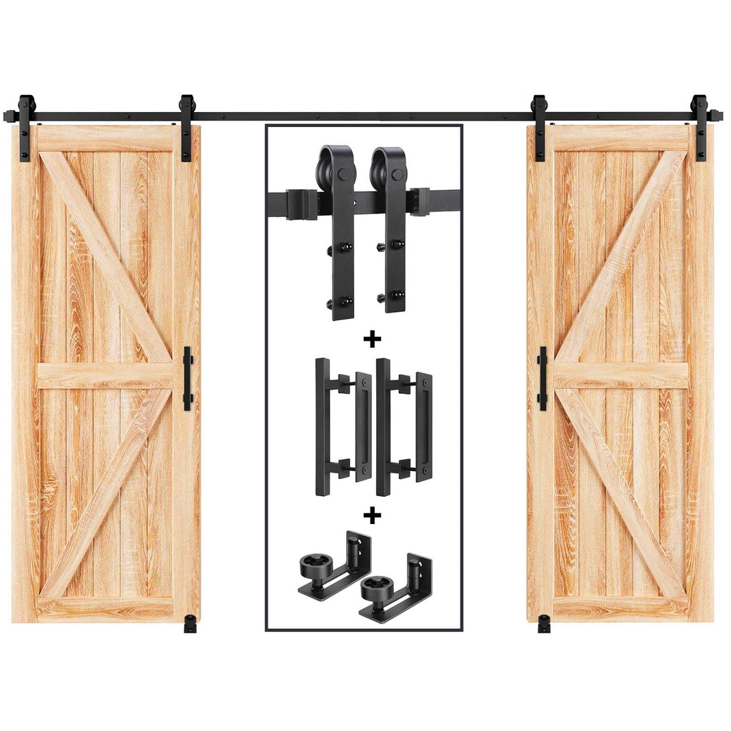 EaseLife Sliding Barn Door Hardware Track Kit with 12'' Handle & Floor Guide