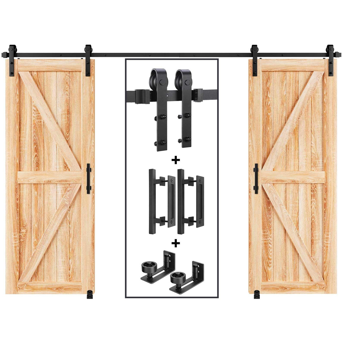EaseLife Sliding Barn Door Hardware Track Kit with 12'' Handle & Floor Guide