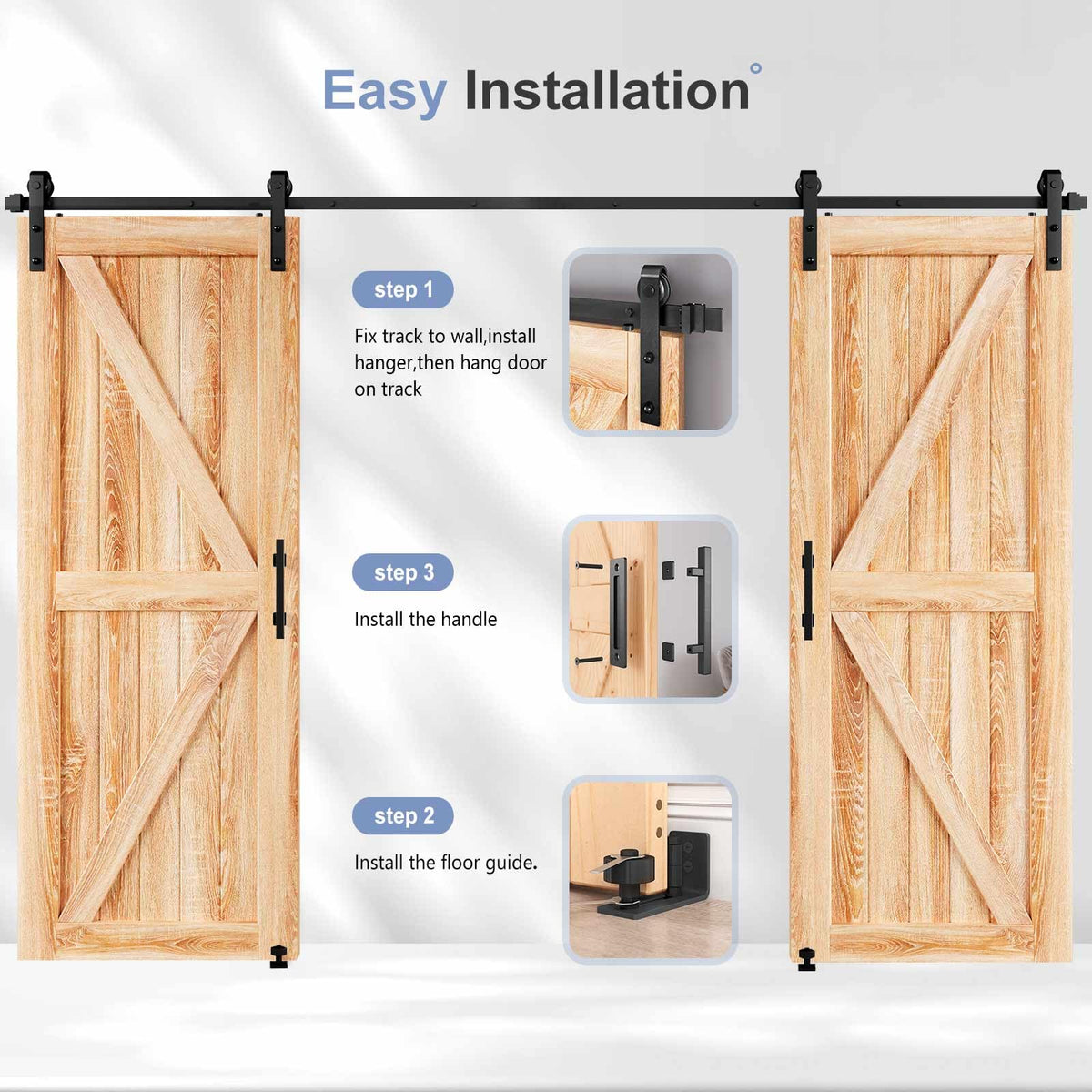 EaseLife Sliding Barn Door Hardware Track Kit with 12'' Handle & Floor Guide