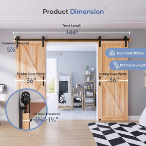 EaseLife Sliding Barn Door Hardware Track Kit with 12'' Handle & Floor Guide