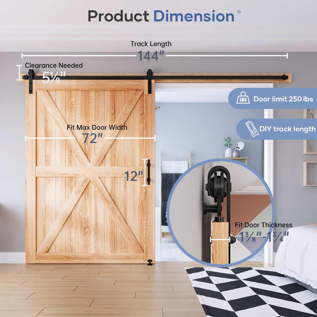 EaseLife Sliding Barn Door Hardware Track Kit with 12'' Handle & Floor Guide