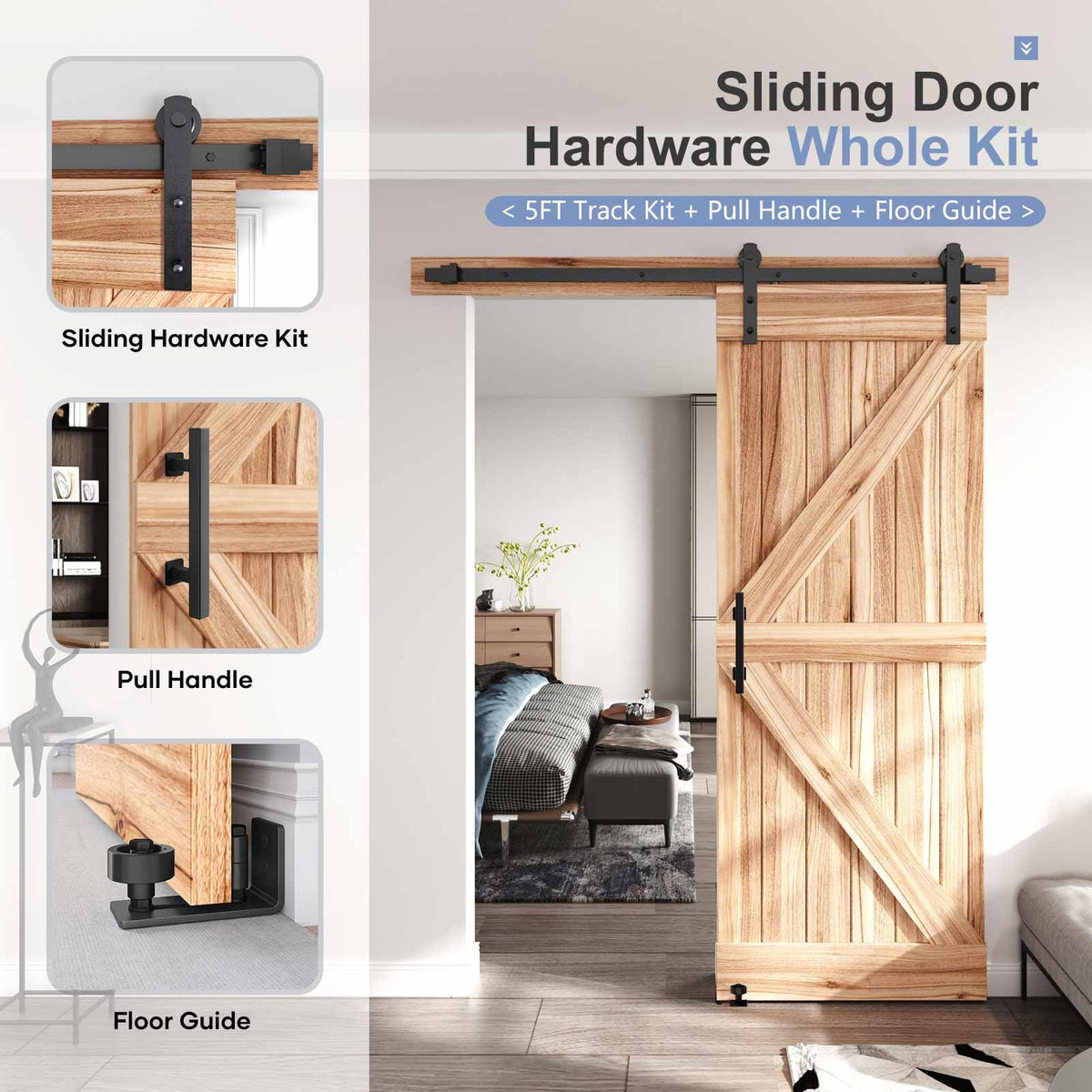 Sliding Barn Door Track and Handle Hardware Kit,Heavy Duty,Straight Pulley,Slide Smoothly Quietly,Easy Install