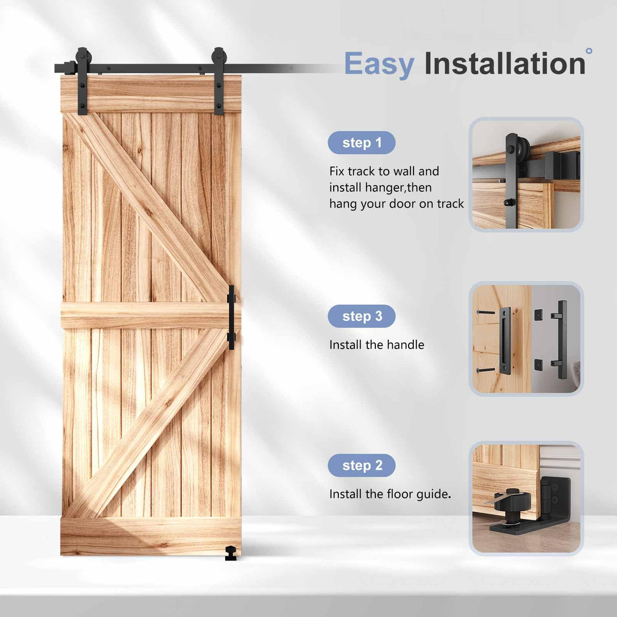 Sliding Barn Door Track and Handle Hardware Kit,Heavy Duty,Straight Pulley,Slide Smoothly Quietly,Easy Install