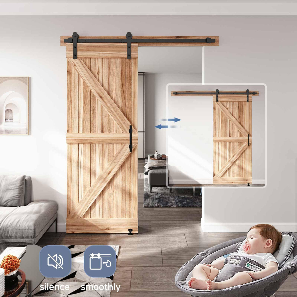 Sliding Barn Door Track and Handle Hardware Kit,Heavy Duty,Straight Pulley,Slide Smoothly Quietly,Easy Install