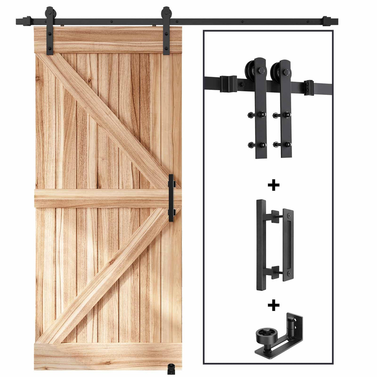 Sliding Barn Door Track and Handle Hardware Kit,Heavy Duty,Straight Pulley,Slide Smoothly Quietly,Easy Install