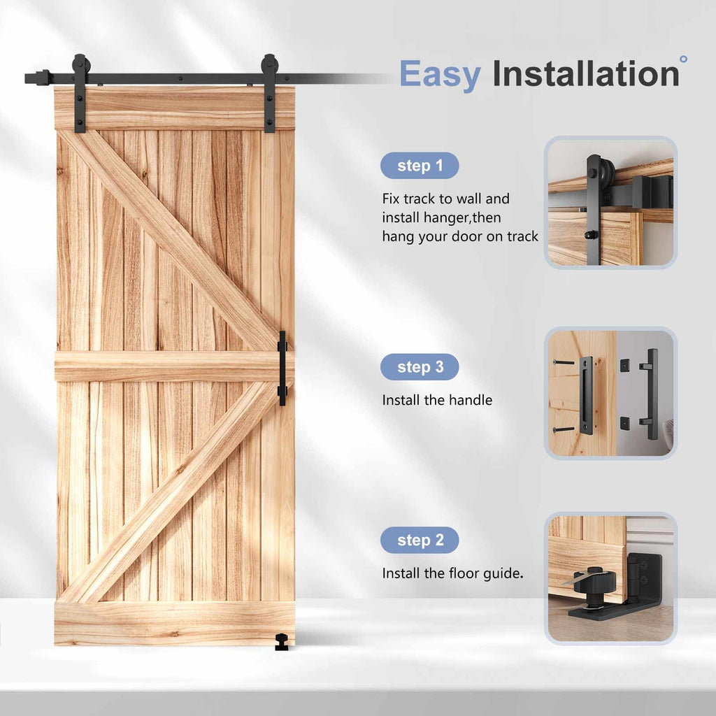 Sliding Barn Door Track and Handle Hardware Kit,Heavy Duty,Straight Pulley,Slide Smoothly Quietly,Easy Install