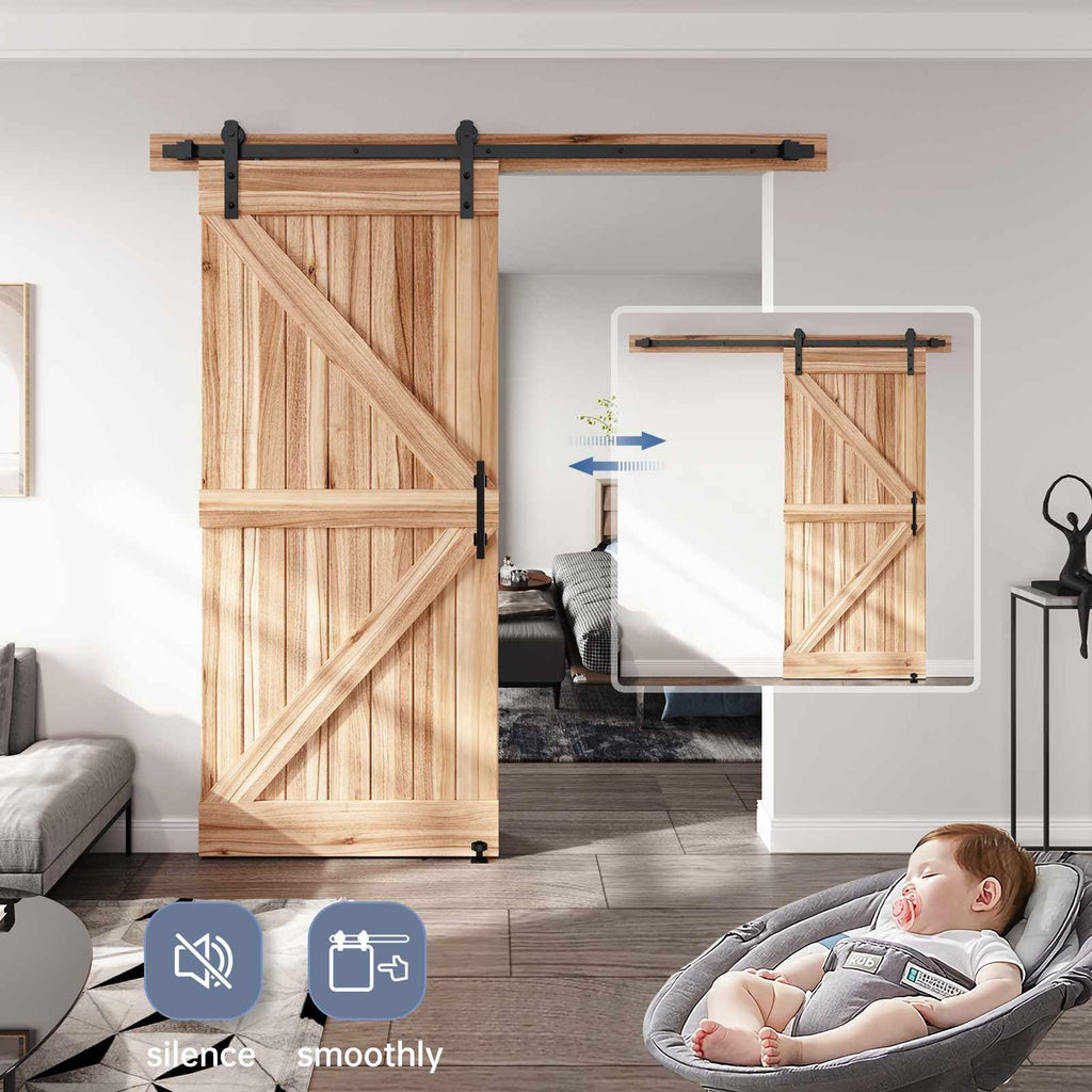 Sliding Barn Door Track and Handle Hardware Kit,Heavy Duty,Straight Pulley,Slide Smoothly Quietly,Easy Install