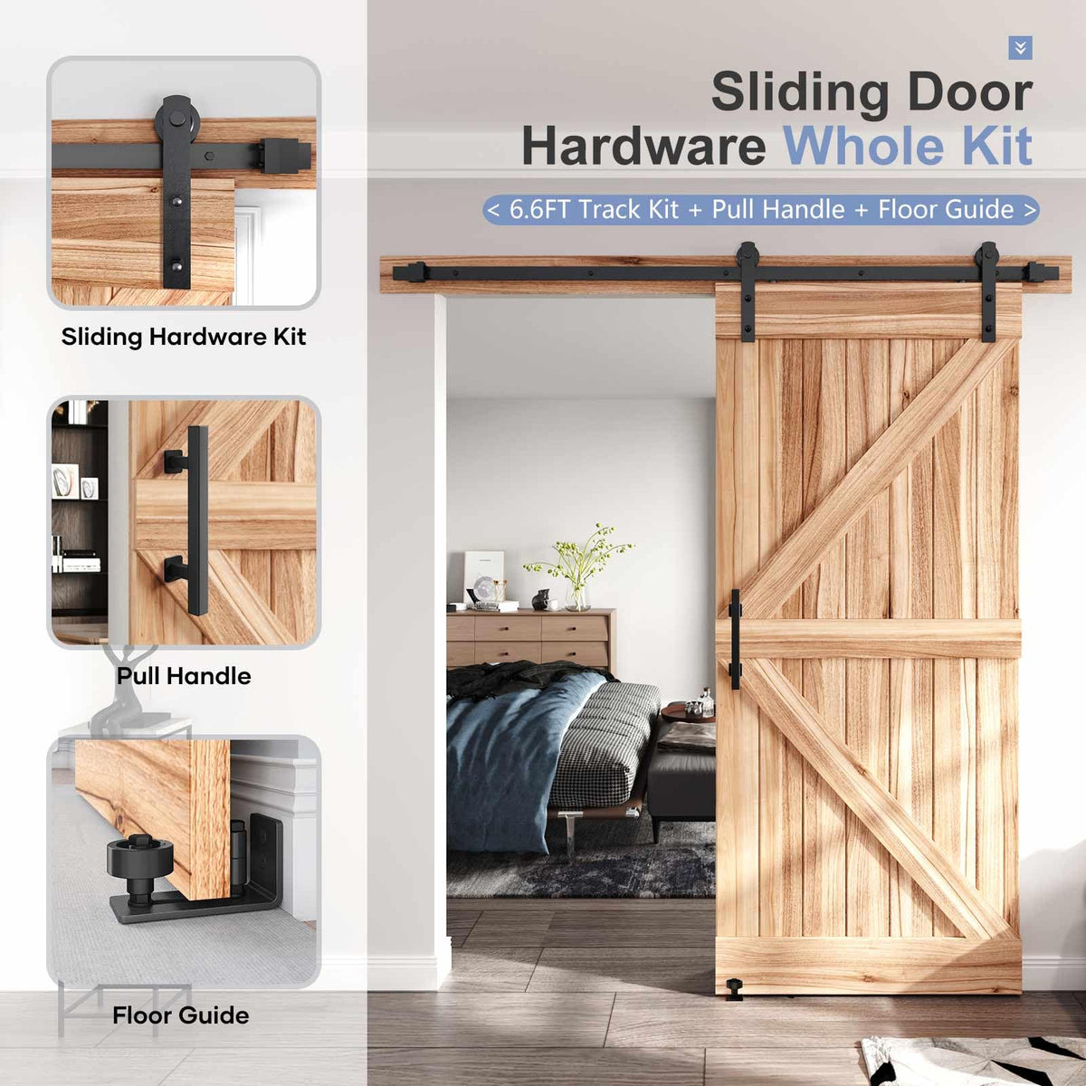Sliding Barn Door Track and Handle Hardware Kit,Heavy Duty,Straight Pulley,Slide Smoothly Quietly,Easy Install