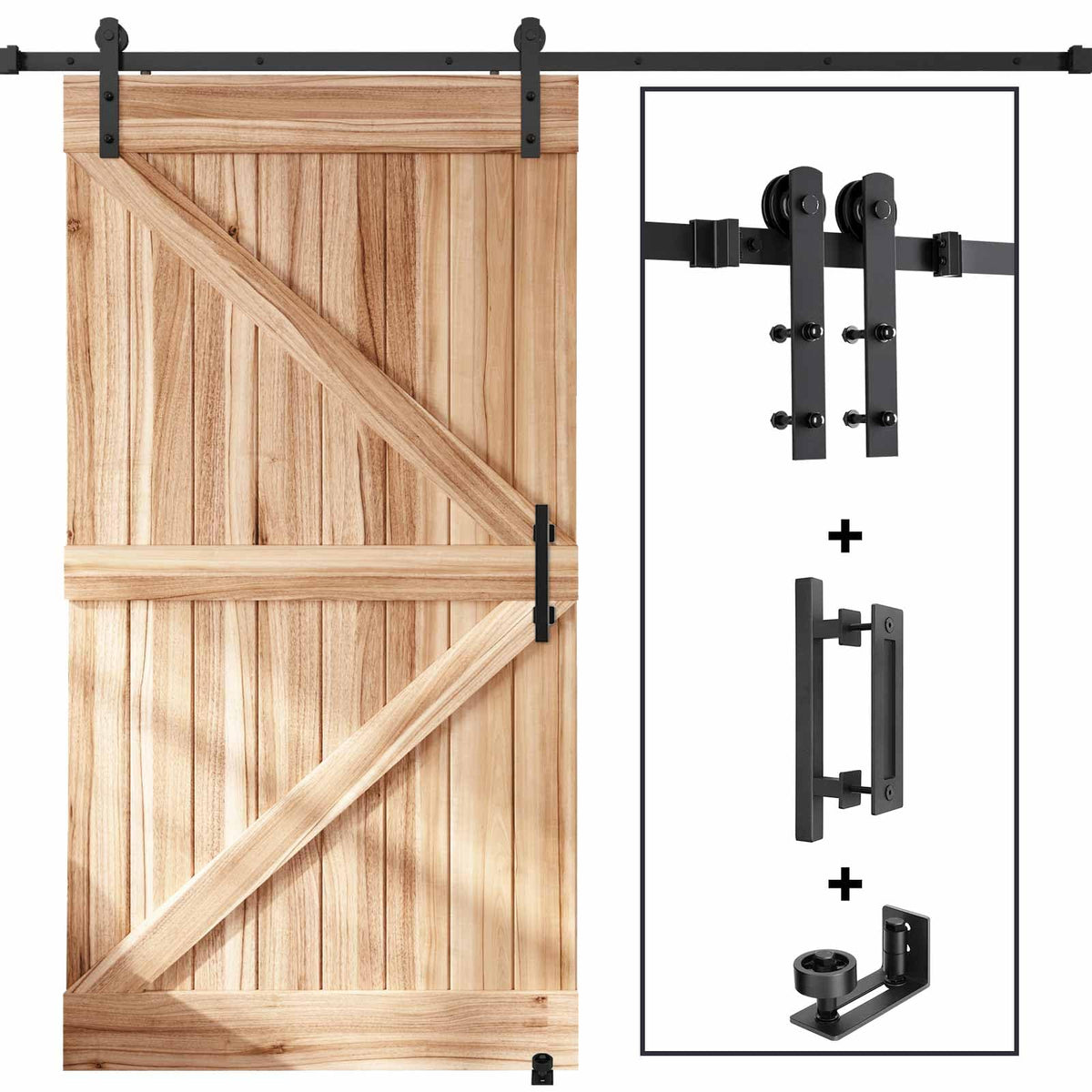 Sliding Barn Door Track and Handle Hardware Kit,Heavy Duty,Straight Pulley,Slide Smoothly Quietly,Easy Install