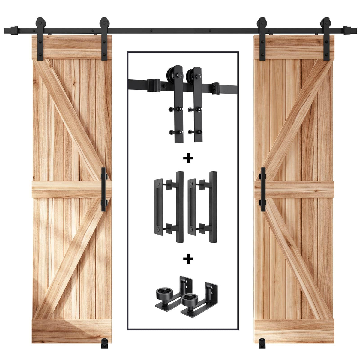 Sliding Barn Door Track and Handle Hardware Kit,Heavy Duty,Straight Pulley,Slide Smoothly Quietly,Easy Install