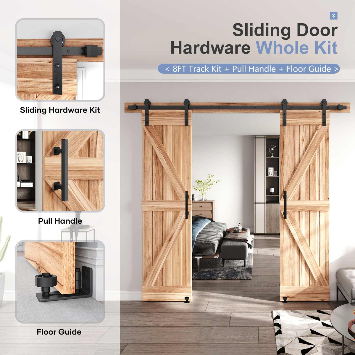 Sliding Barn Door Track and Handle Hardware Kit,Heavy Duty,Straight Pulley,Slide Smoothly Quietly,Easy Install