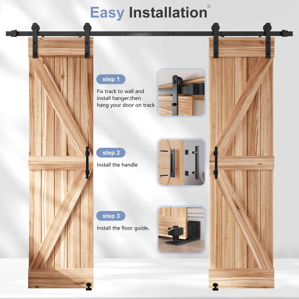 Sliding Barn Door Track and Handle Hardware Kit,Heavy Duty,Straight Pulley,Slide Smoothly Quietly,Easy Install