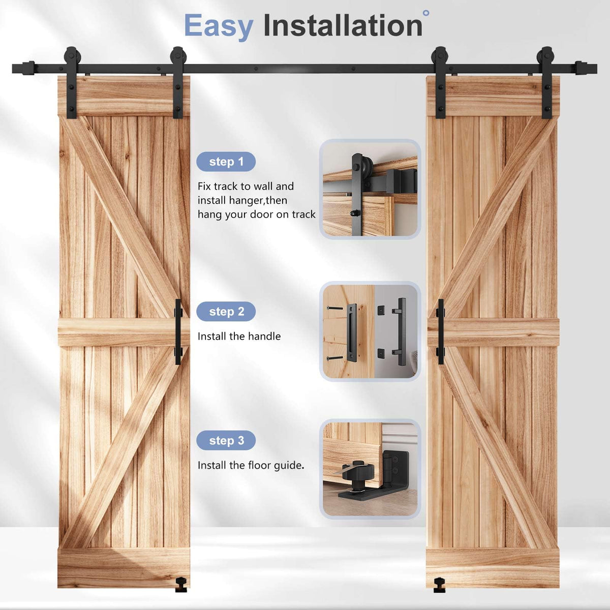 Sliding Barn Door Track and Handle Hardware Kit,Heavy Duty,Straight Pulley,Slide Smoothly Quietly,Easy Install