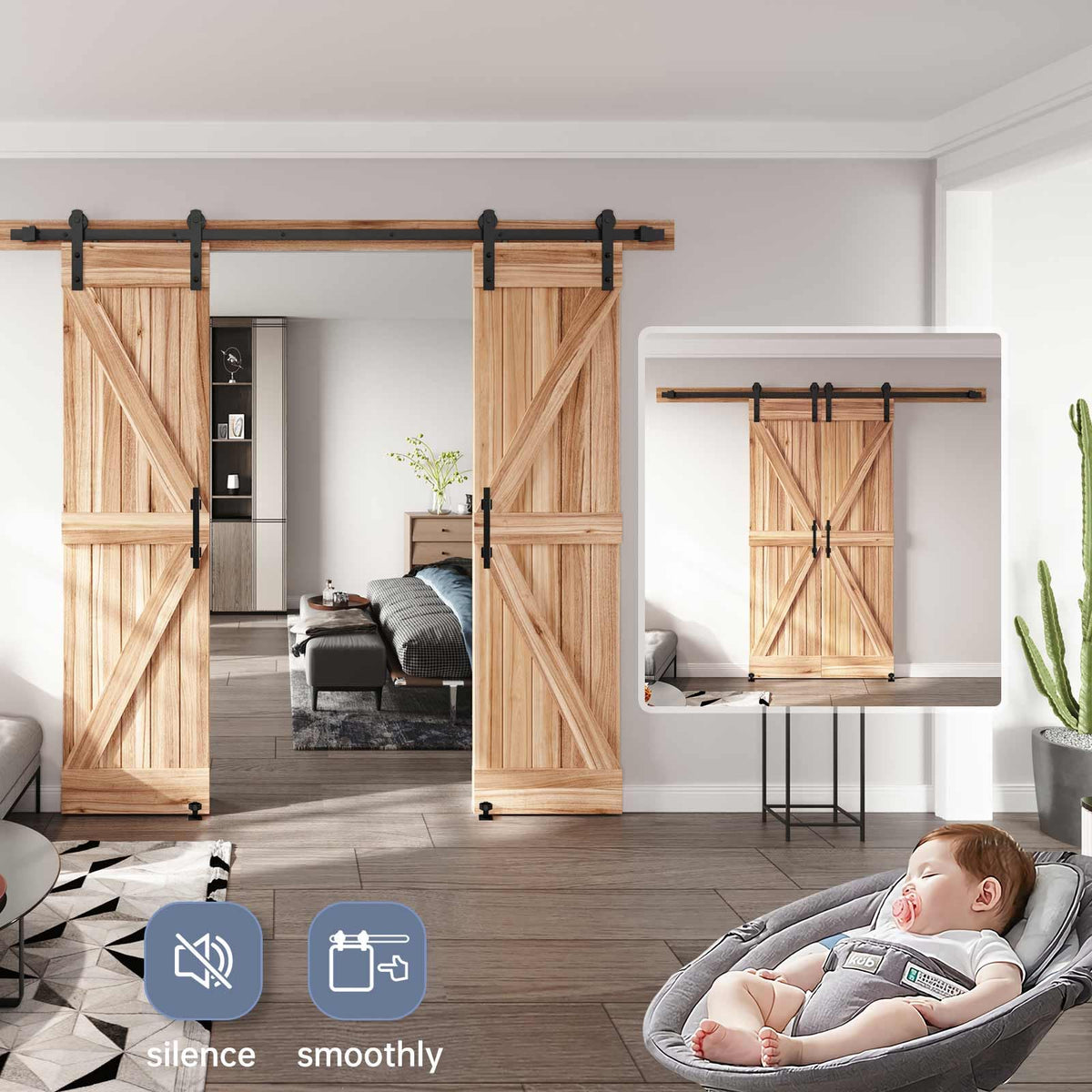 Sliding Barn Door Track and Handle Hardware Kit,Heavy Duty,Straight Pulley,Slide Smoothly Quietly,Easy Install