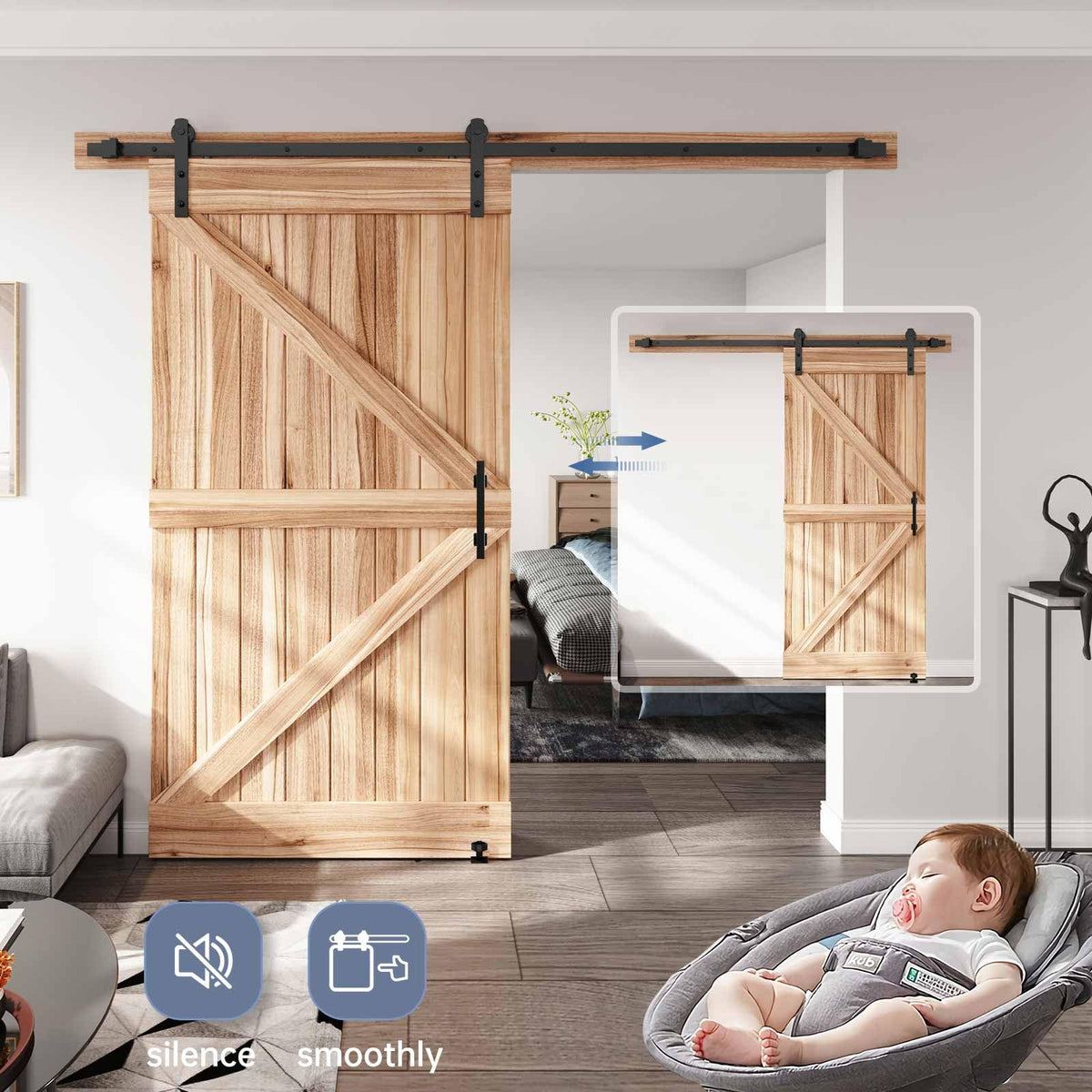 Sliding Barn Door Track and Handle Hardware Kit,Heavy Duty,Straight Pulley,Slide Smoothly Quietly,Easy Install