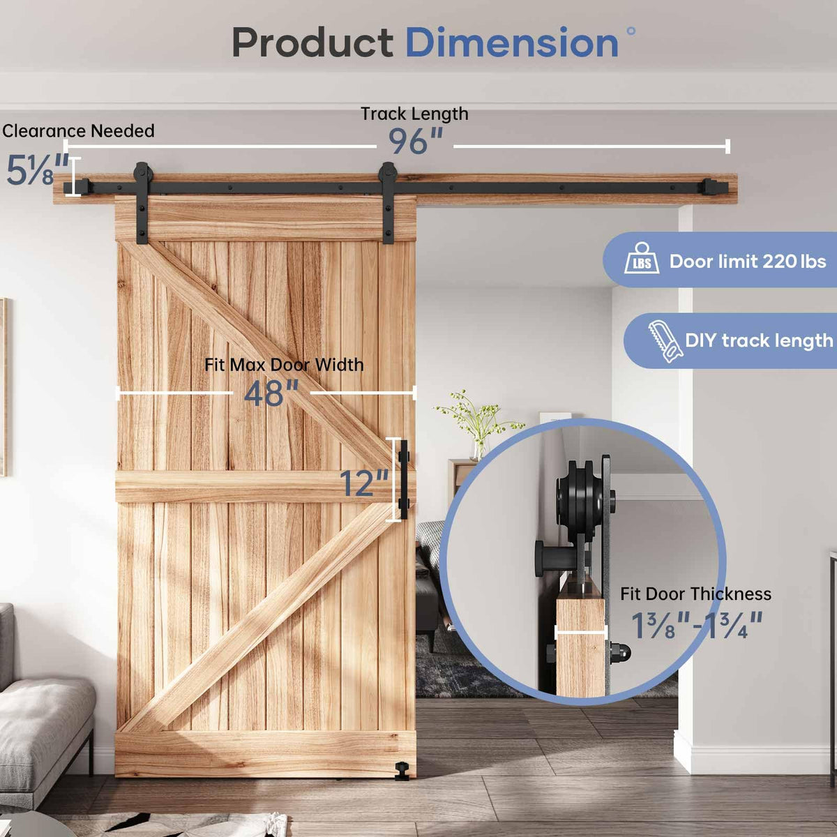 Sliding Barn Door Track and Handle Hardware Kit,Heavy Duty,Straight Pulley,Slide Smoothly Quietly,Easy Install