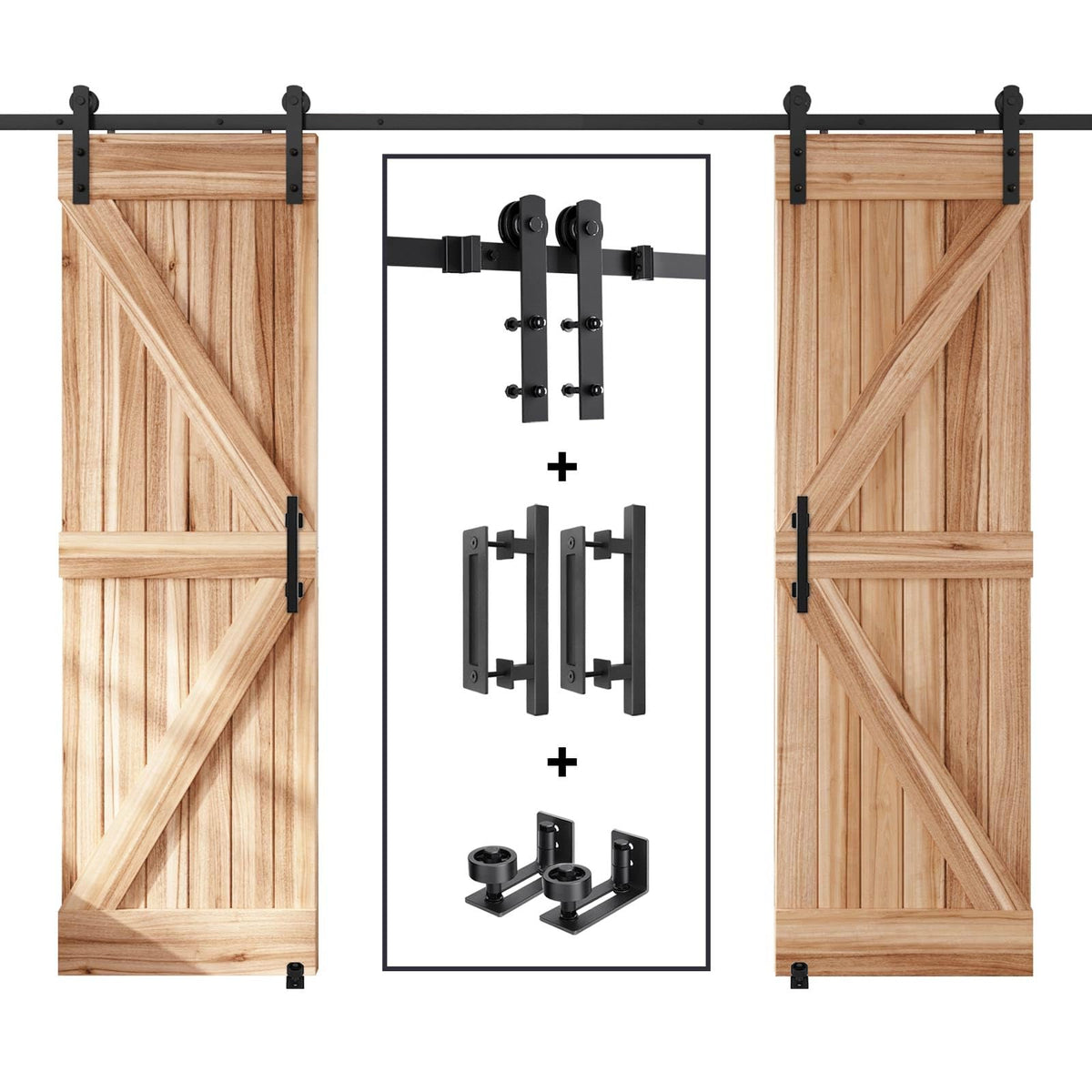 Sliding Barn Door Track and Handle Hardware Kit,Heavy Duty,Straight Pulley,Slide Smoothly Quietly,Easy Install