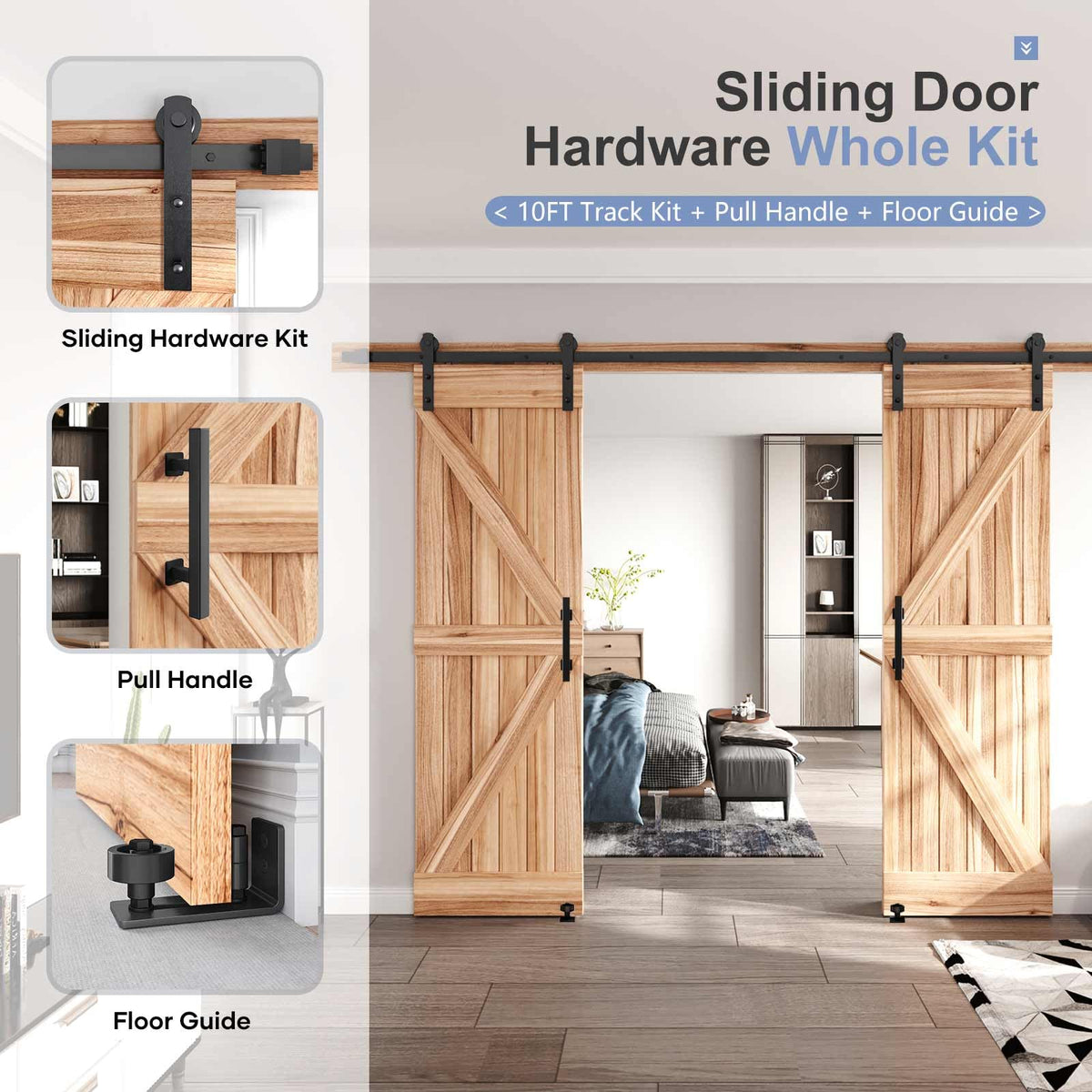 Sliding Barn Door Track and Handle Hardware Kit,Heavy Duty,Straight Pulley,Slide Smoothly Quietly,Easy Install