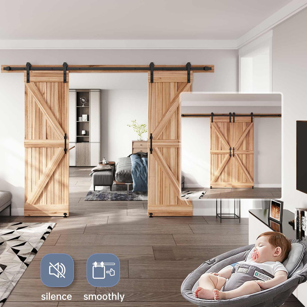 Sliding Barn Door Track and Handle Hardware Kit,Heavy Duty,Straight Pulley,Slide Smoothly Quietly,Easy Install