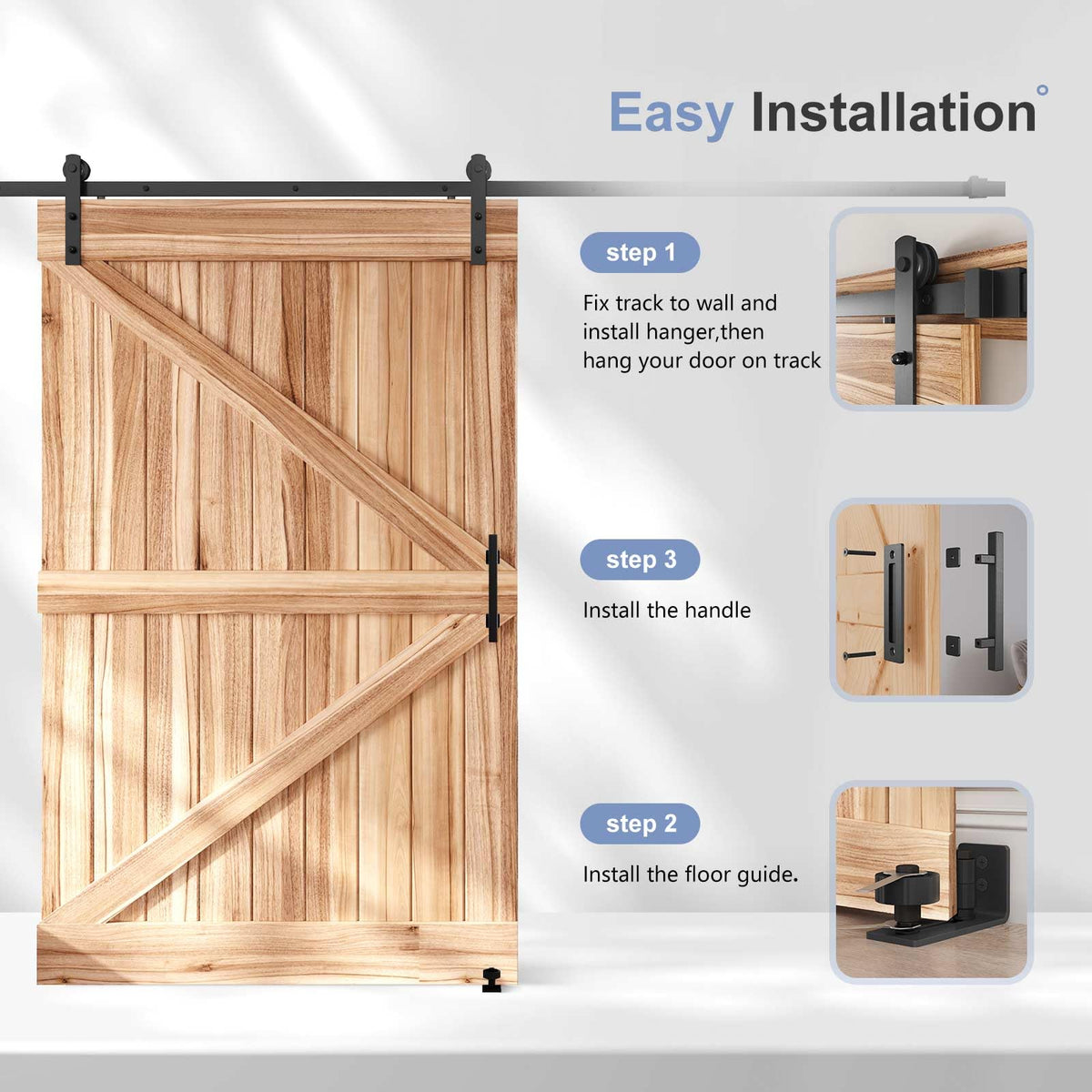 Sliding Barn Door Track and Handle Hardware Kit,Heavy Duty,Straight Pulley,Slide Smoothly Quietly,Easy Install