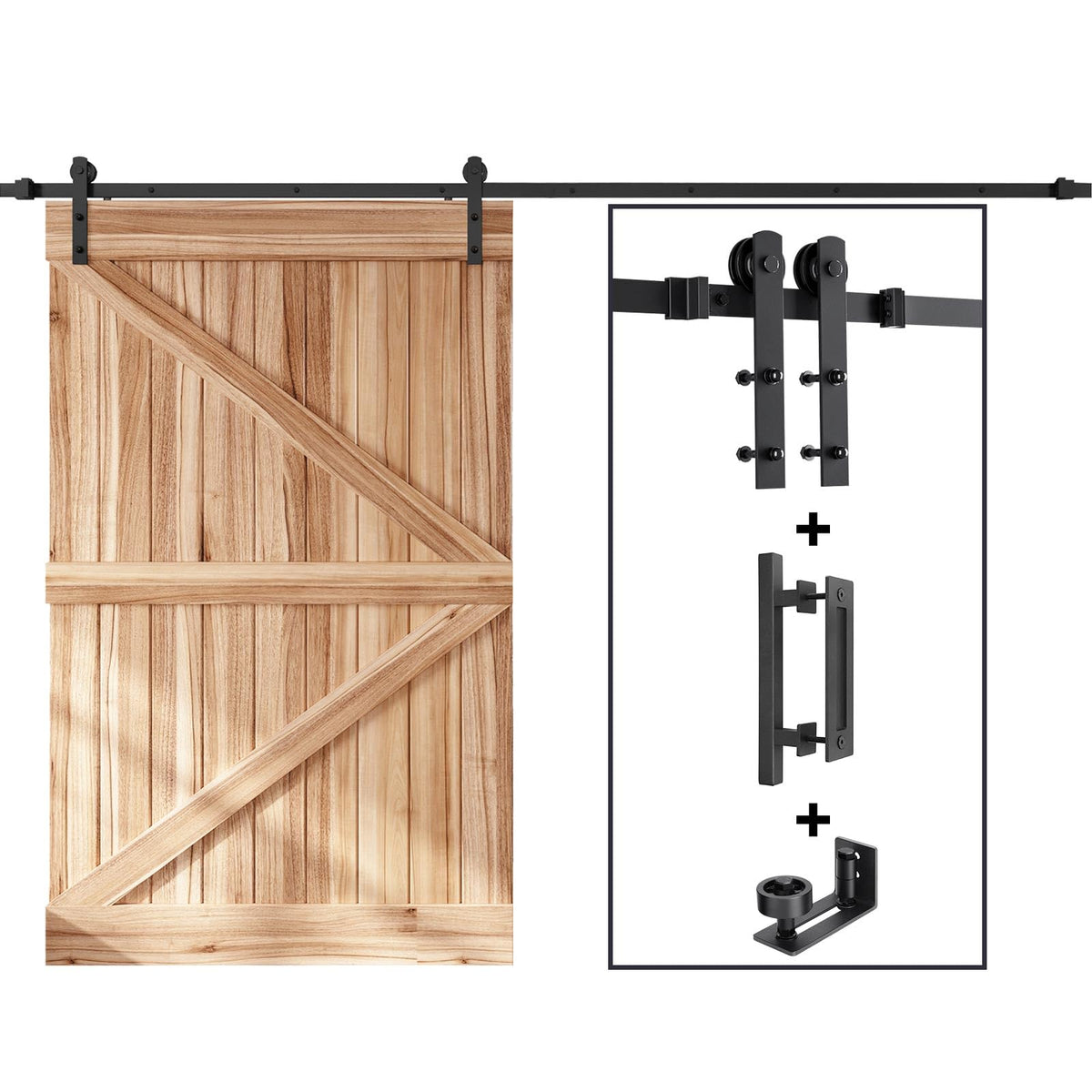 Sliding Barn Door Track and Handle Hardware Kit,Heavy Duty,Straight Pulley,Slide Smoothly Quietly,Easy Install