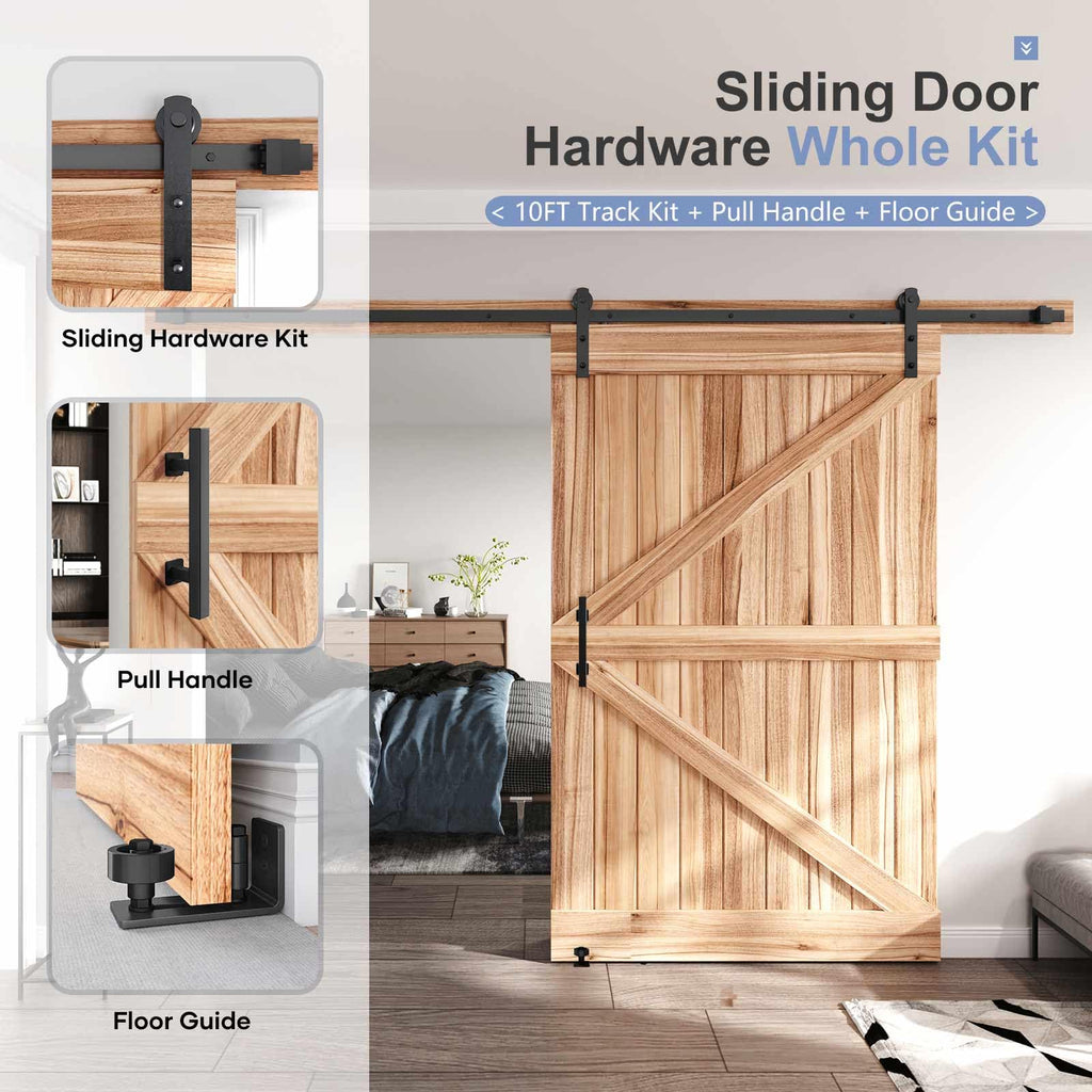 Sliding Barn Door Track and Handle Hardware Kit,Heavy Duty,Straight Pulley,Slide Smoothly Quietly,Easy Install