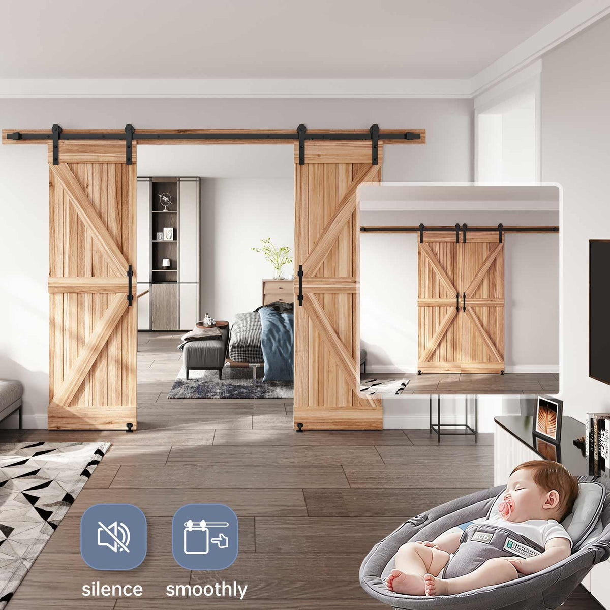 Sliding Barn Door Track and Handle Hardware Kit,Heavy Duty,Straight Pulley,Slide Smoothly Quietly,Easy Install