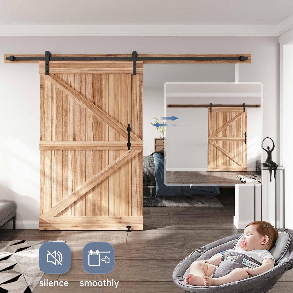 Sliding Barn Door Track and Handle Hardware Kit,Heavy Duty,Straight Pulley,Slide Smoothly Quietly,Easy Install