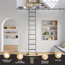 Load image into Gallery viewer, 10FT Rolling Library Aluminium Step Ladder 120" with 4FT Sliding Hardware Track Kit Bottom Wheel Included,for Kitchen,Loft,Warehouses,Bookstore,Atti,Dressing Room,Metal Black