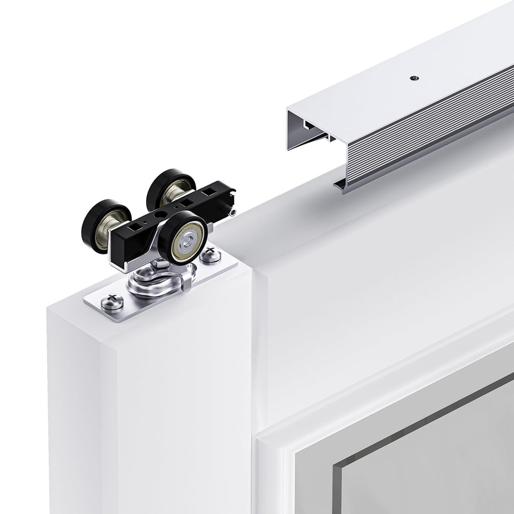EaseLife Sliding Pocket Door Hardware Kit,Commercial Grade,Aluminum Box Rail Kit for Single Door,Slide Smoothly Quietly,Easy Install,No Door