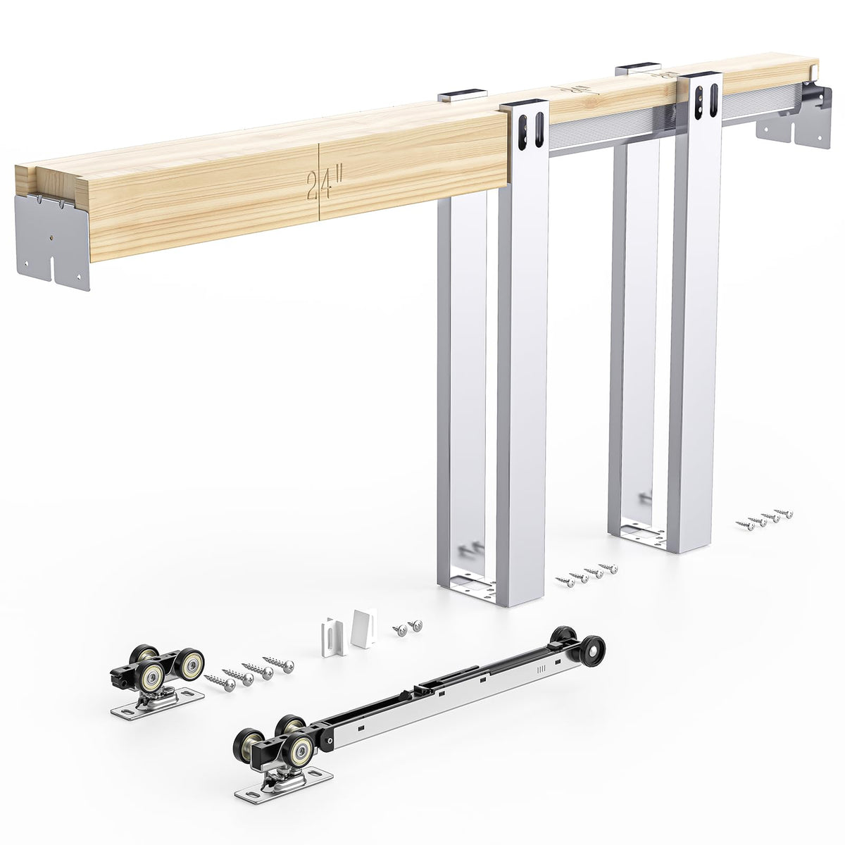 Pocket Door Frame Kit with Two-Way Soft Close Mechanism for 2X4 Studs Wall,Aluminum,Slide Smoothly Quietly,Easy Install,No Door