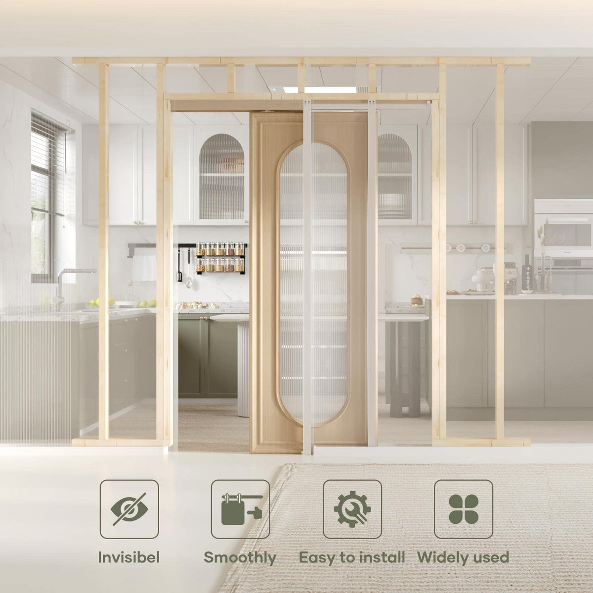 Pocket Door Frame Kit with Two-Way Soft Close Mechanism for 2X4 Studs Wall,Aluminum,Slide Smoothly Quietly,Easy Install,No Door