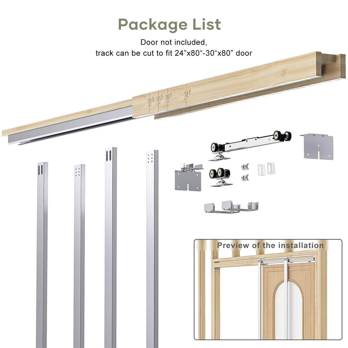 Pocket Door Frame Kit with Two-Way Soft Close Mechanism for 2X4 Studs Wall,Aluminum,Slide Smoothly Quietly,Easy Install,No Door