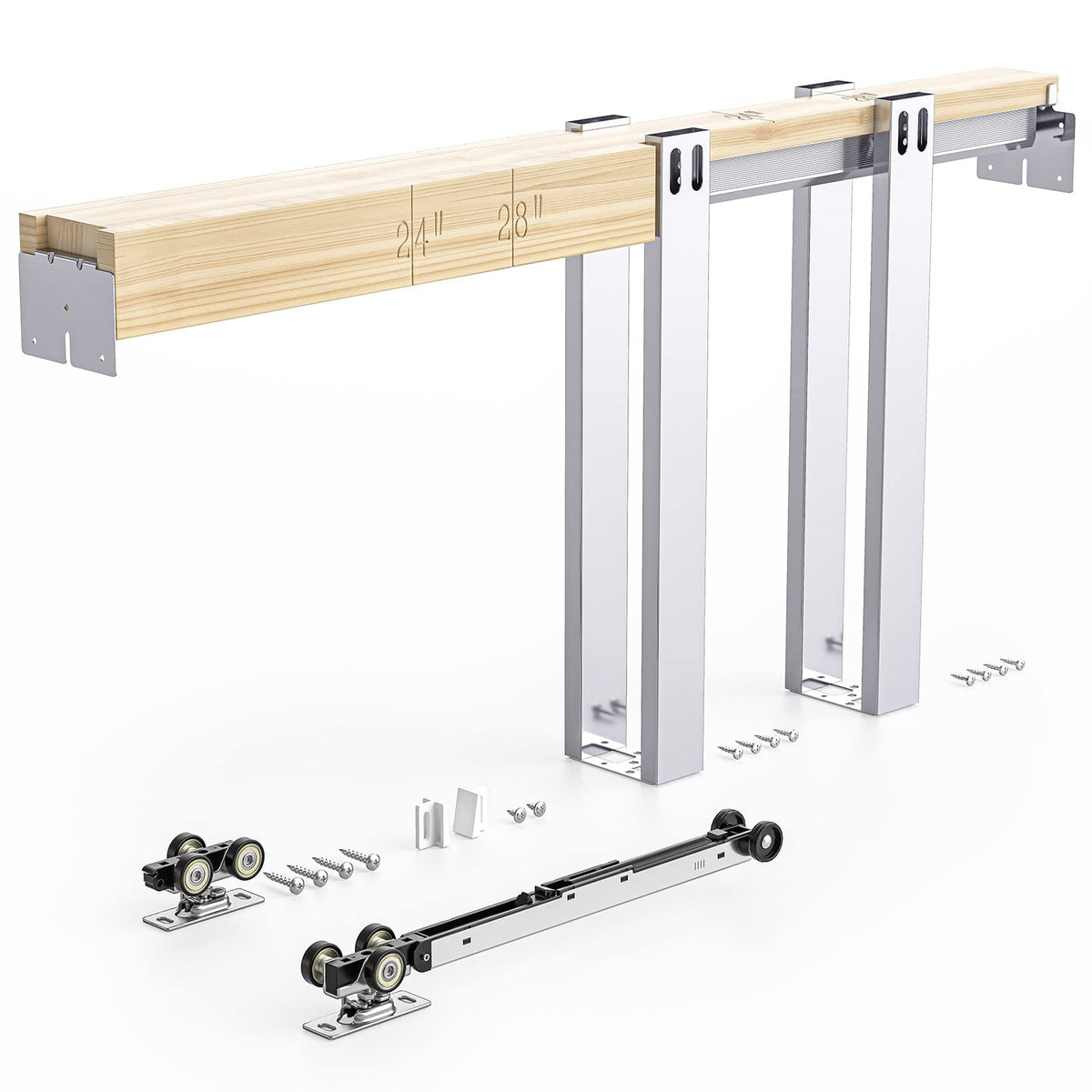 Pocket Door Frame Kit with Two-Way Soft Close Mechanism for 2X4 Studs Wall,Aluminum,Slide Smoothly Quietly,Easy Install,No Door