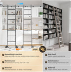 10FT Rolling Library Aluminium Step Ladder 120" with 4FT Sliding Hardware Track Kit Bottom Wheel Included,for Kitchen,Loft,Warehouses,Bookstore,Atti,Dressing Room,Metal Black