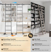 Load image into Gallery viewer, 10FT Rolling Library Aluminium Step Ladder 120" with 4FT Sliding Hardware Track Kit Bottom Wheel Included,for Kitchen,Loft,Warehouses,Bookstore,Atti,Dressing Room,Metal Black