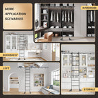 10FT Rolling Library Aluminium Step Ladder 120" with 4FT Sliding Hardware Track Kit Bottom Wheel Included,for Kitchen,Loft,Warehouses,Bookstore,Atti,Dressing Room,Metal Black