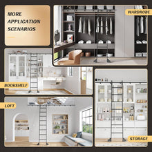 Load image into Gallery viewer, 10FT Rolling Library Aluminium Step Ladder 120" with 4FT Sliding Hardware Track Kit Bottom Wheel Included,for Kitchen,Loft,Warehouses,Bookstore,Atti,Dressing Room,Metal Black