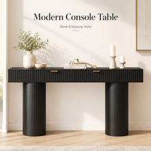 Load image into Gallery viewer, 63 Inch Black Console Table with Drawers, Modern Fluted Entryway Table, Long Narrow Sofa Table for Hallway Living Room, Sturdy Cylindrical Legs, 220 lbs Capacity